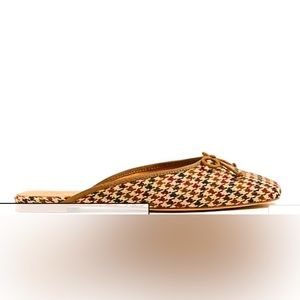 NWT J. Crew Factory Plaid Ballerina Mules | Camel Houndstooth | Size 6